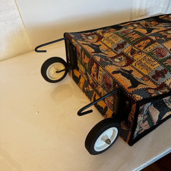 Scottie Tapestry Rolling Travel Collapsible Bag on Wheels Vtg Portable Travel To - Picture 9 of 16
